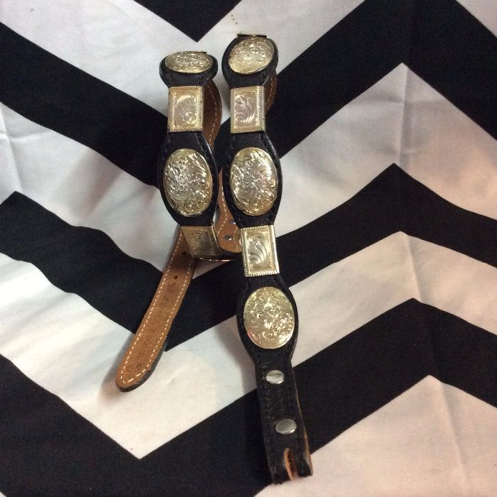 BELT LEATHER & SILVER ENGRAVED CONCHOS *missing buckle 1