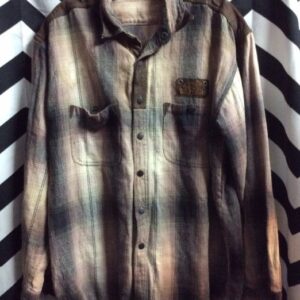 Photo detail:SHIRT - LEATHER SHOULDERS & BACK YOKE - PLAID DESIGN - EASY RIDERS PATCH