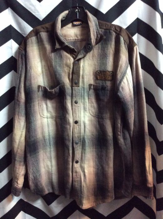 LS BD Brown Plaid Leather Shoulders EASY RIDERS Patch 1