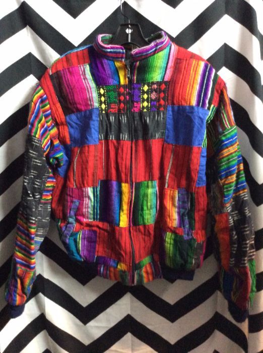 Guatemala Cotton Bomber Jacket Aztec Color Block 1