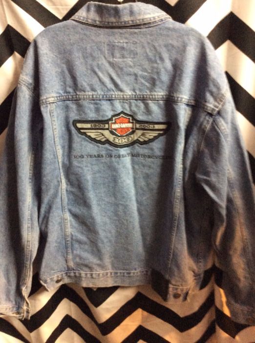 Harley Davidson Denim Jacket – Button-up – Embroidered Wings Back ...