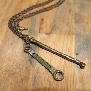 DOUBLE CHARM NECKLACE FEMUR BONE & WRENCH Long link chain 1
