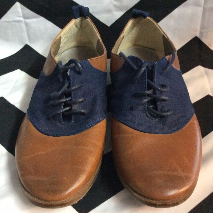 Restricted Brown Leather and Blue Canvas Shoes 1