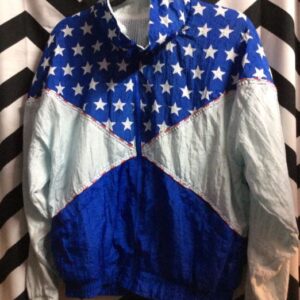 Photo detail:WINDBREAKER JACKET - ZIPUP - PATRIOTIC DESIGN W/STARS - COLOR BLOCK DESIGN