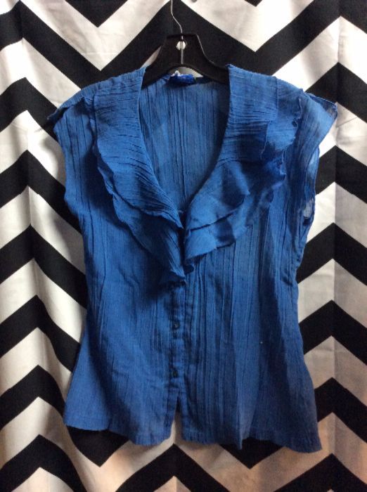 TOP Blue Short Sleeve With Ruffle Flare Thin 1