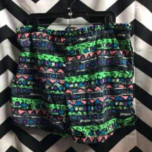 Photo detail:BEACH SHORTS/SWIM TRUNKS - TRIANGLE/CIRCLE/SQUARE PATTERN - NEON COLORS