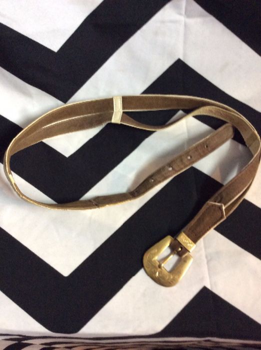 Belt Gold Buckle Engraved Split Line Leather 1