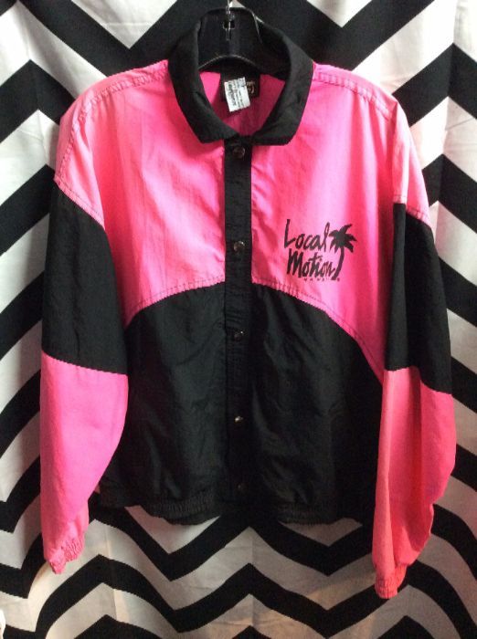 NEON PINK SNAP BUTTON LOCAL MOTION WINDBREAKER 1