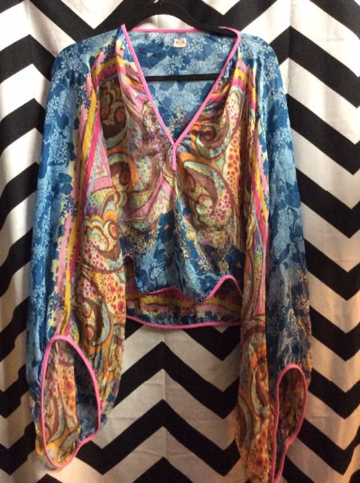 FULLY PRINTED SILK PEASANT BLOUSE OVERSIZED SLEEVES 1
