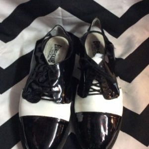 Patent Black and White Cut out Oxford Slingback Shoes 1