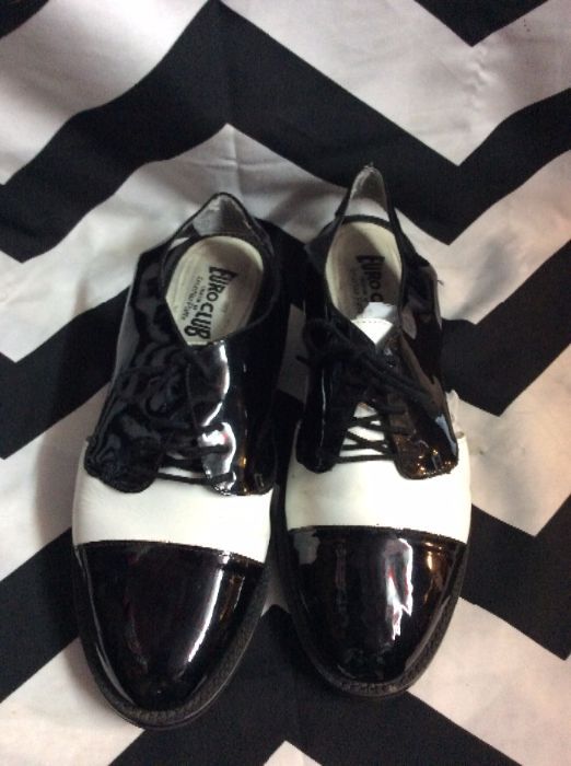 Patent Black and White Cut out Oxford Slingback Shoes 1