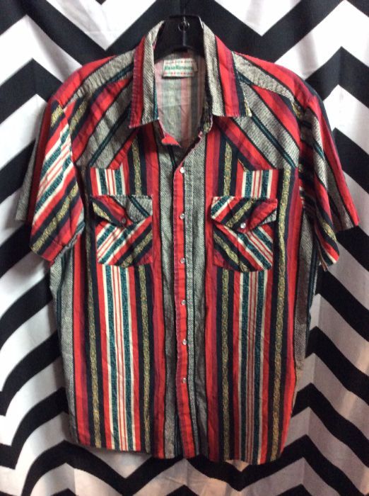SS BD AZTEC STRIPED COTTON WESTERN SHIRT PEARL SNAP 1