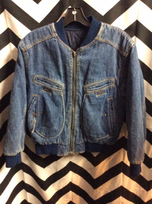 1980S DENIM BOMBER JACKET REVERSIBLE SMALL FIT QUILTED INTERIOR as-is 1