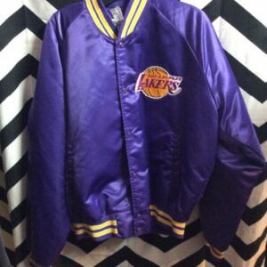 Photo detail:CHALKLINE BASEBALL STYLE JACKET - SATIN - LOS ANGELES LAKERS - NBA