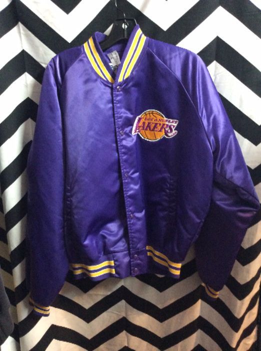 NBA Los Angeles Lakers Satin Button up jacket w/ Letters on back 1