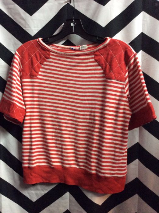 Red Stripe And Cross Shoulders Patch Belly Top 1