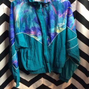 Photo detail:1980'S REEBOK WINDBREAKER - ZIP-UP - PAINT PRINT - COLOR BLOCK DESIGN