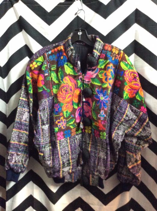 MEXICAN WOVEN BOMBER JACKET FLOWER DESIGN 1