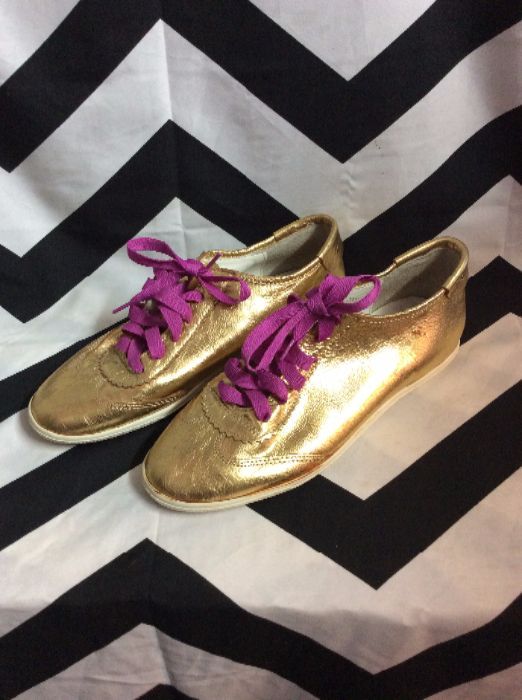 METALLIC LEATHER TENNIS SHOES PINK LACES 1
