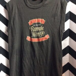 Photo detail:RETRO T-SHIRT SLEEVELESS - RUMPLE MINZE - SCREEN PRINTED PEPPERMINT SCHNAPPS GRAPHIC