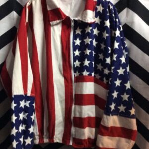 Photo detail:BOMBER JACKET – ZIP-UP – AMERICAN FLAG PATTERN – COLOR BLOCK DESIGN