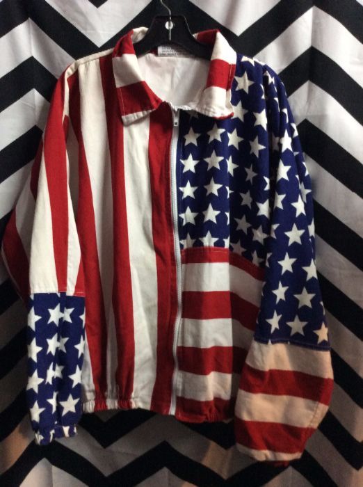 American Flag Jacket Zip Up Bomber Style Cut 1