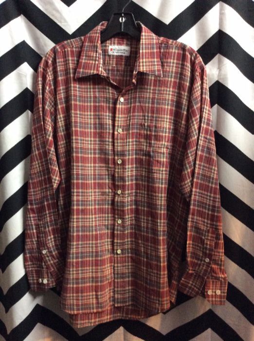 LS BD PLAID SHIRT BURGUNDY The Weekender Plaid 1