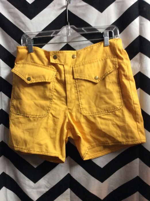 SHORTS Vintage Cut Pool Pants Taxi Yellow Snap On Button 1