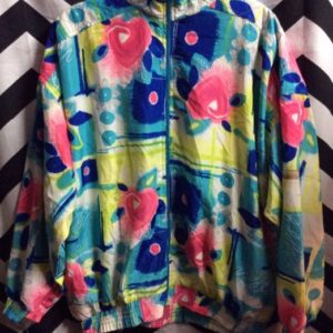 Photo detail:1990'S WINDBREAKER JACKET - ZIP-UP - PASTEL ABSTRACT GRAPHIC DESIGN - DAYGLOW COLORS