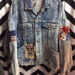 Photo detail:GUESS DENIM JACKET - ACID WASH - SEQUIN PATCHES - USA - ROCK' N ROLL