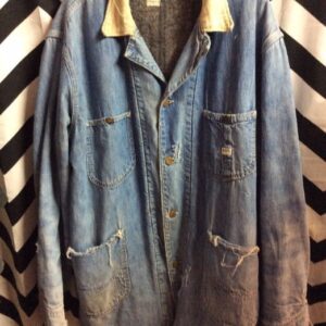 Photo detail:LEE DENIM WORK JACKET - LONG - CORDUROY COLLAR - BLANKET LINED - WELL WORN