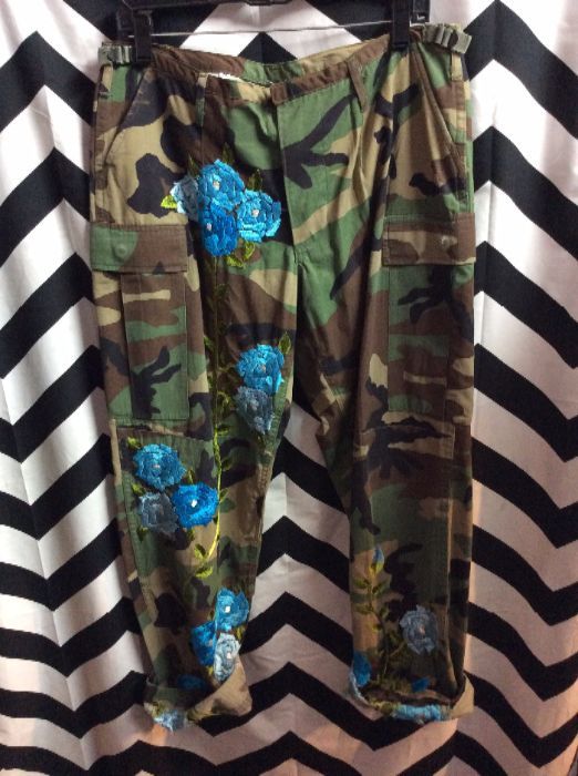 MILITARY CAMO *reconstructed* PANTS FLOWER EMBROIDERY embroidered 1