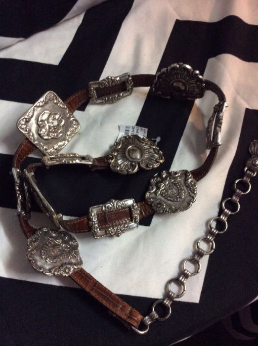 LEATHER BELT 1993 leather BRIGHTON silver Concho style BELT 1