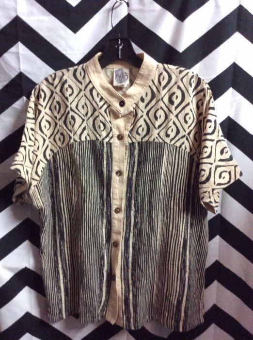 SS BD MIXED PRINT 1990S ETHNIC SHIRT COCONUT BUTTONS 1