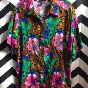 Photo detail:HAWAIIAN SHIRT - RAYON - FLORAL & ANIMAL PRINT  W/SEQUINS