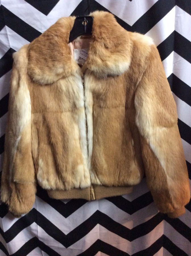1970s Rabbit Fur Brown Copper Rust Bomber Style Vintage 70s Jacket