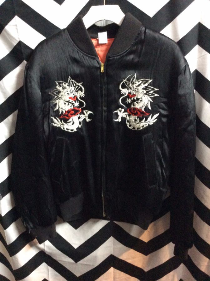 BOMBER JACKET - SILK - ZIP-UP - EMBROIDERED DRAGONS small fit 1
