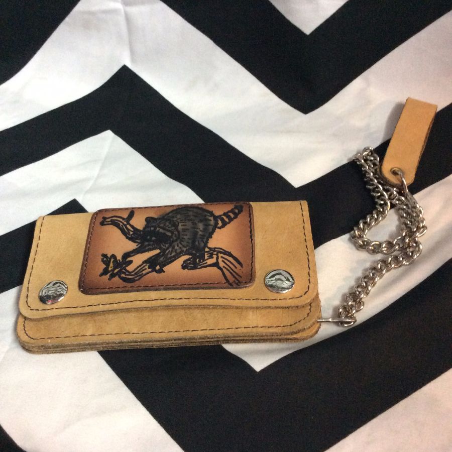VINTAGE TOOLED LEATHER CHAIN WALLET 1