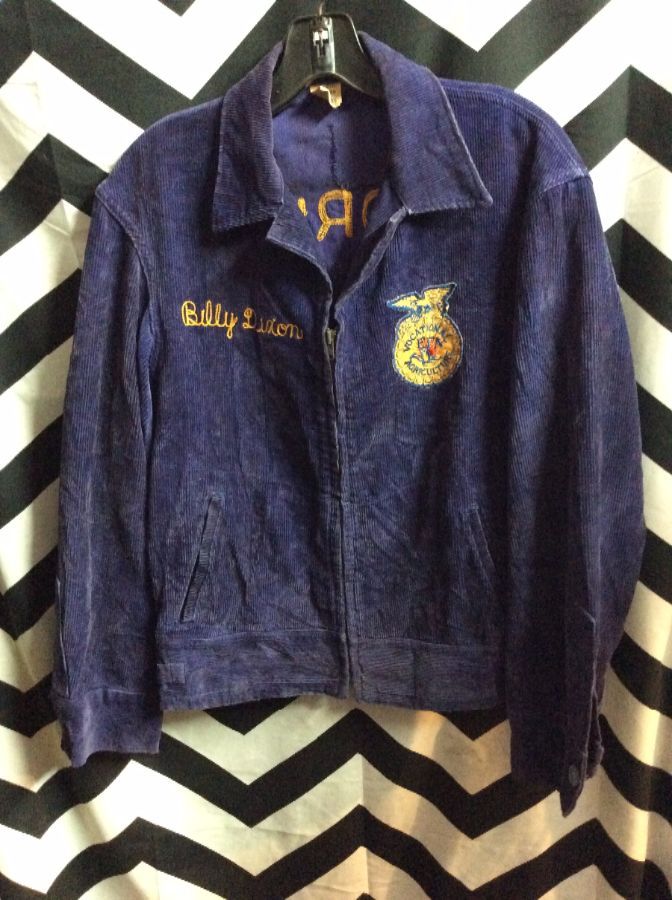 RETRO CORDUROY FFA VOCATIONAL EMBROIDERED JACKET SMALL FIT FLORIDA GRAND RIDGE as-is 1