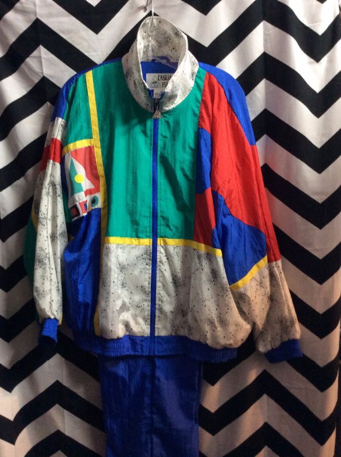 Retro Jogging Suit Yellow Red Blue Green Color Block 1