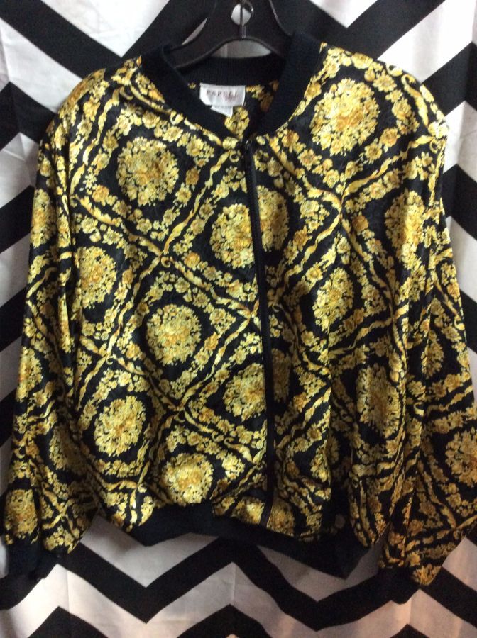 LITTLE CROPPED GILDED BAROQUE SILKY BOMBER JACKET 1