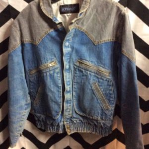 1980S-90S DENIM JACKET TWO-TONE DENIM FULLY LINED AND PRINTED INSIDE 1