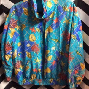 Photo detail:1980'S WINDBREAKER JACKET -  ZIP-UP - SILK - SEASHELL NAUTICAL PRINT