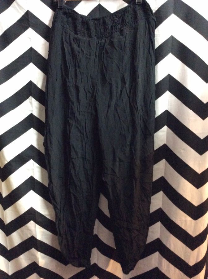 Viscose Open Side Pants Solid Black Elastic Waist 1
