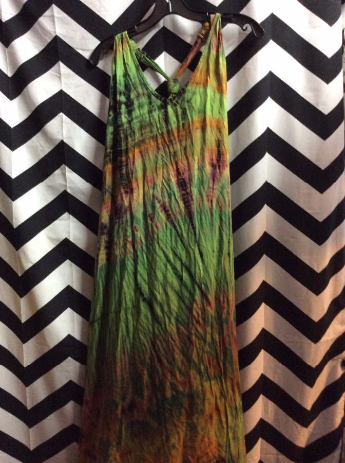 Summer Dress Cotton Three Knots Back Strap Tie Dyed Green 1