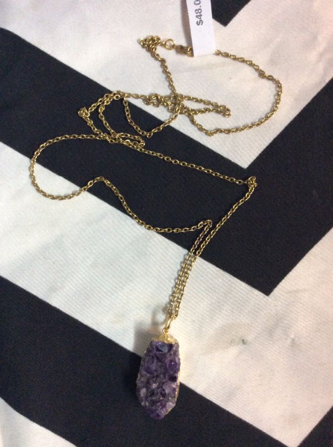 CRYSTAL NECKLACE Purple Amethyst Crystal Brass link Chain 1