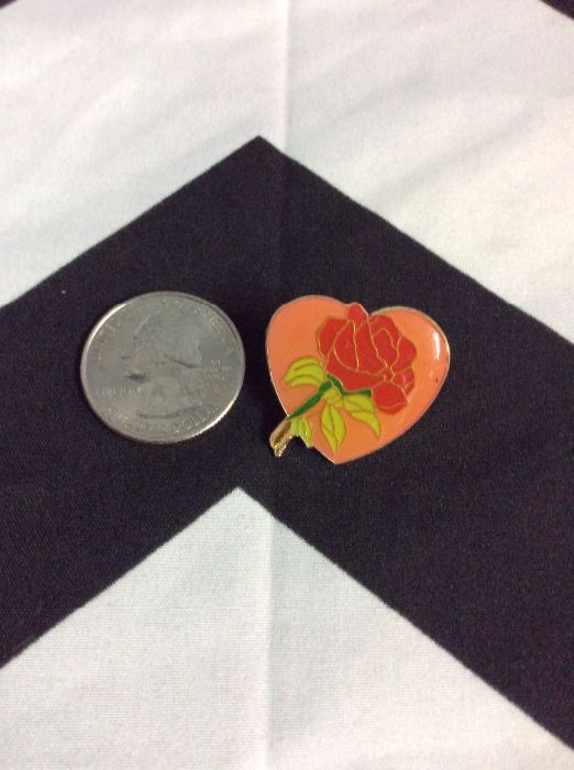 BW PIN- Red Rose w/ heart Heart Rose Pin- 164 1