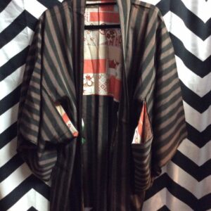 Photo detail:KIMOMO JACKET - OPEN FRONT - VERTICAL STRIPE PATTERN - PASTEL LINING