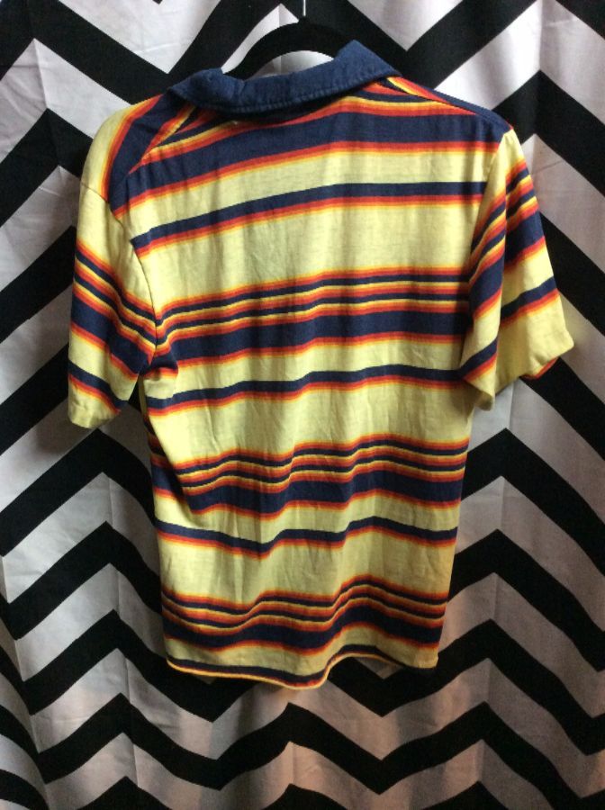 1970’s Shirt – Polo Style – Button-up Neck – Horizontal Stripe Design ...