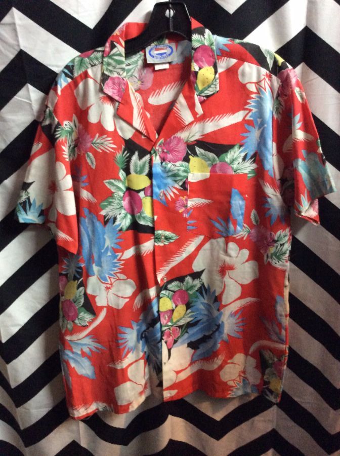 Hawaiian Shirt – Floral & Fruit Design Print | Boardwalk Vintage